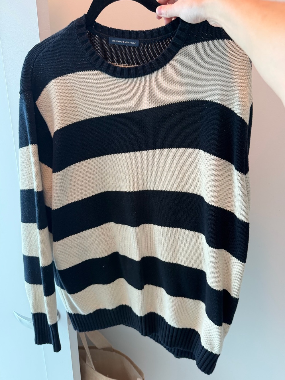 Brandy Melville blue and beige striped cotton sweater